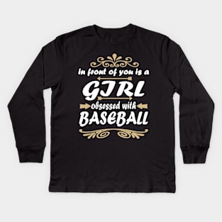 Baseball pitcher girl baseman base saying Kids Long Sleeve T-Shirt